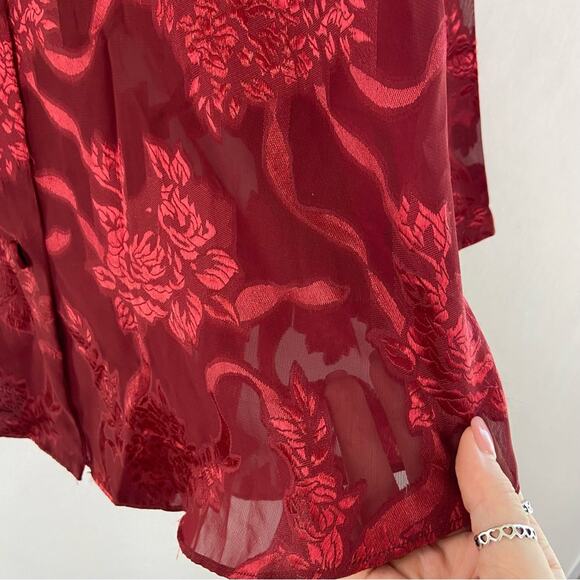 Vintage 80s Victoria Secret Red Pajama Set Small Sheer Metallic Floral Jacquard - Picture 5 of 11